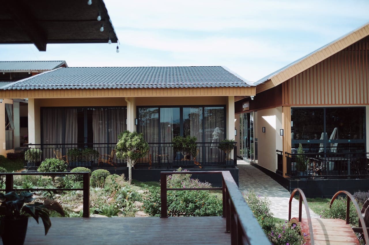 Cozy modern cottage with a xeric garden in front